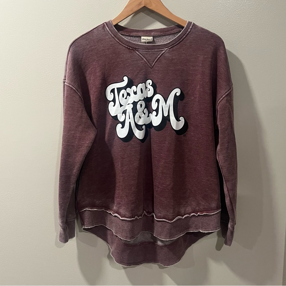 NWT Chicka-d Texas A&M Aggies Pullover Sweatshirt Oversized Sz Small Purple pink